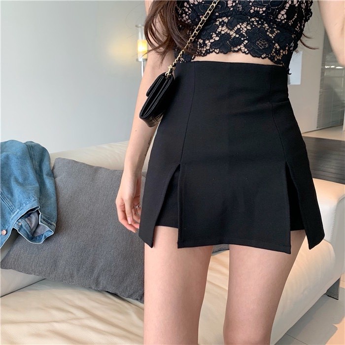 Chân váy chữ A xẻ tà hai bên cạp cao ôm dáng quần may trong dày dặn SUNA FASHION