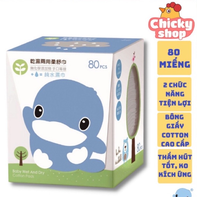 Khăn giấy Cotton Khô và Ướt Cho Bé KU.KU Duckbill KU1119 (80 miếng)