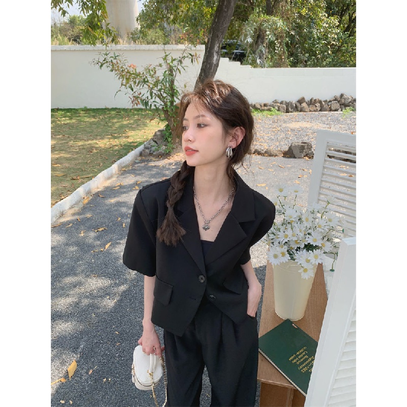 ANTUSON Áo Khoác Vest Tay Ngắn Màu Xanh Lá Mỏng Thời Trang Xuân Hè Hàn Quốc Hàng Mới Dành Cho Bạn Nữ