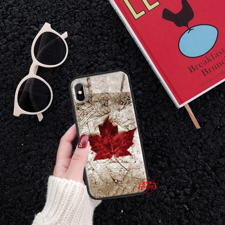 Ốp điện thoại in hình cờ lá phong Canada mặt kính 71C thích hợp cho iPhone XS Max XR X 11 Pro 7 8 6 6S Plus
