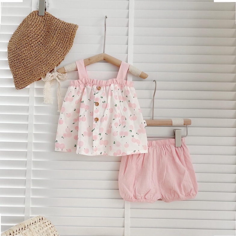Set Áo 2 Dây Họa Tiết Trái Cây Kèm Quần Lưng Thun Bé Gái Mùa Hè Size 1-5 Tuổi MINTSCLOSET Mint's Closet - GA2043