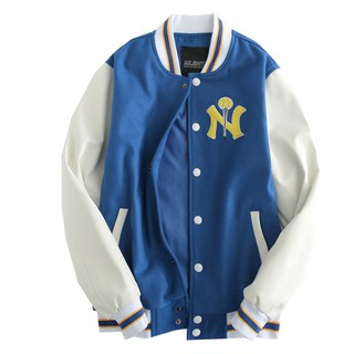 Áo khoác bomber mlbny bóng chày màu xanh trắng