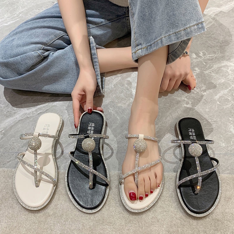 Dép Xỏ Ngón Đế Dày Đính Kim Cương Thời Trang Mùa Hè 2022 Phong Cách Mới Cho Nữ