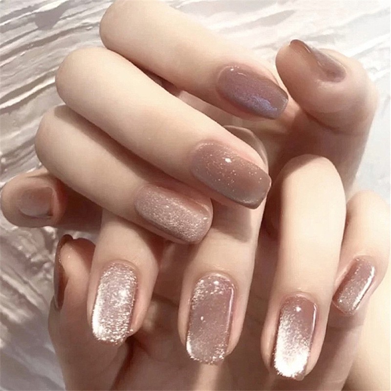 Bộ 24 móng tay giả Nail Nina trang trí ánh bạc hồng mã 384【Tặng kèm dụng cụ lắp】