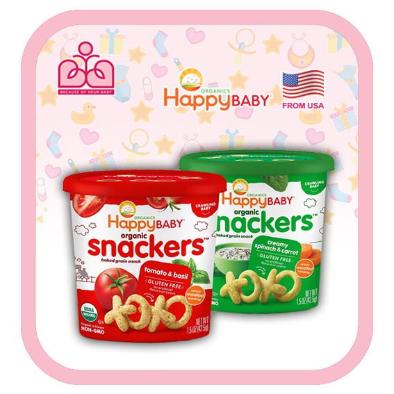 (Nhập US) Bánh ngũ cốc nướng Snackers Happy Baby cho bé ăn dặm từ 6 tháng ( Date 2022)