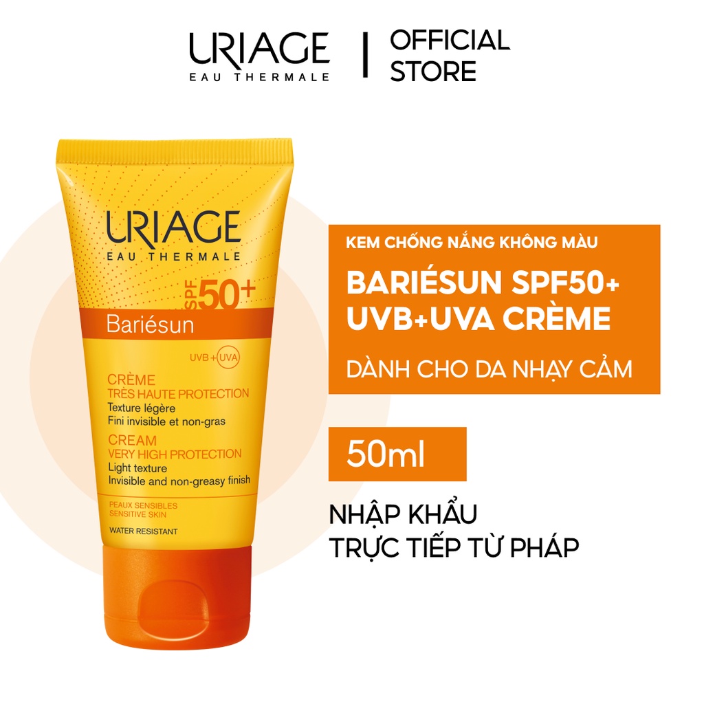 Kem chống nắng không màu URIAGE BARIÉSUN SPF50+ UVB+UVA CRÈME 50ml