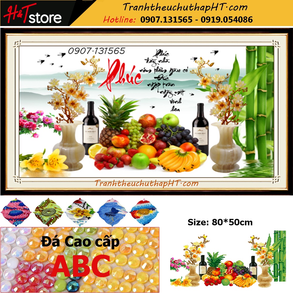 Tranh đính đá tự làm - Tranh thêu chữ thập Phúc Báo Tổ Tiên LV582, LV3540 - Chưa thêu