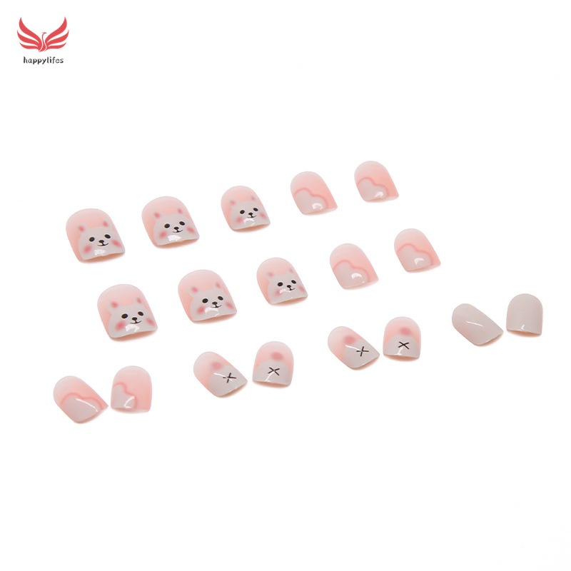 Set 24 móng tay giả thỏ hoạt hình dáng ngắn dạng keo ngọt ngào tiết kiệm thời gian có thể tháo rời