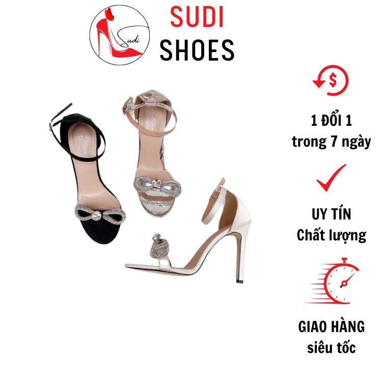 Giày cao gót nhọn tiểu thư SUDI - TH65-BDF 7p quai mảnh đính nơ 3 màu đơn giản trắng bạc đen dễ phối đồ cá tính