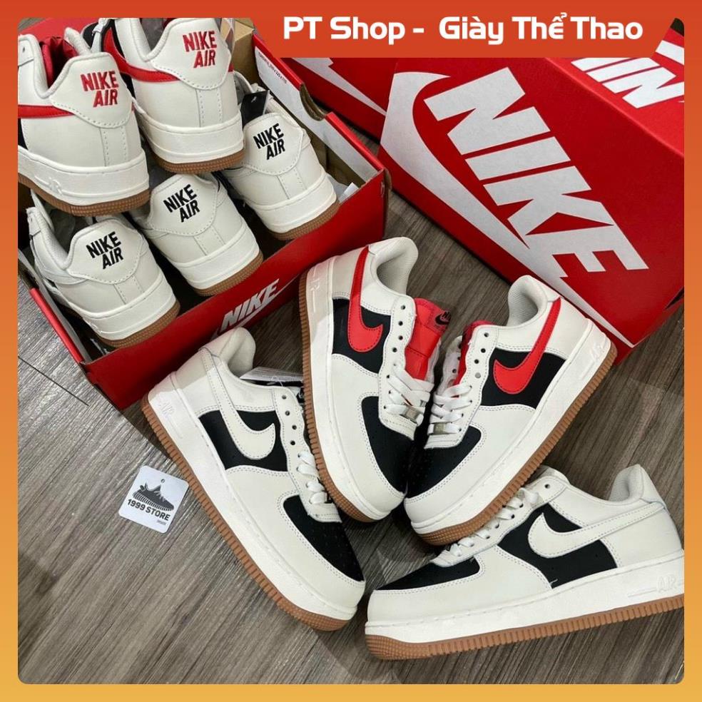 [FreeShip + Hàng Cao Cấp] giày Af1 trắng đen vạch đỏ thấp cổ, Giầy Air Force Sữa Trắng mõm đen Full bill box