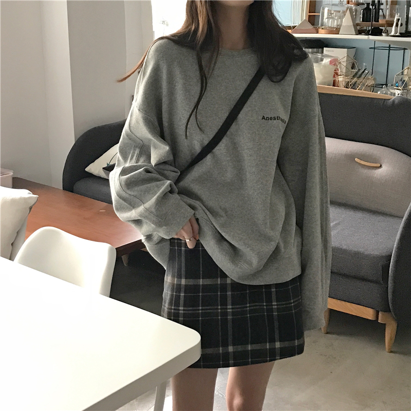 áo nỉ sweater tay dài màu trơn dáng rộng phong cách Hàn Quốc trẻ trung