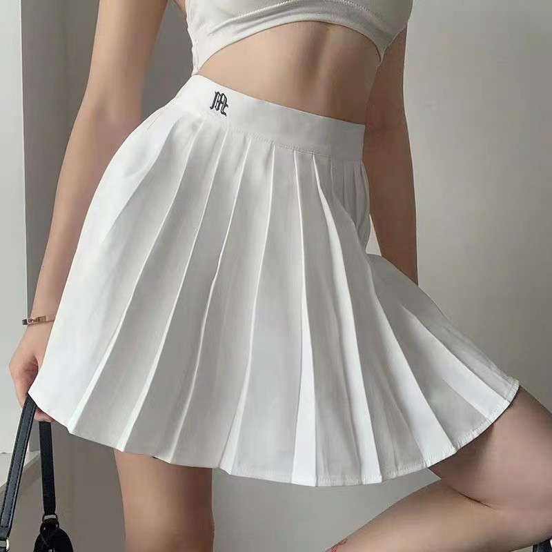 Chân váy tennis xếp ly THUS, Váy ngắn màu trắng đen trơn phong cách Âu Mỹ phối họa tiết CV1D07