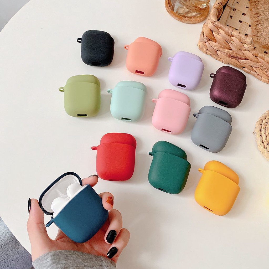 Ốp bảo vệ tai nghe màu trơn nhám có móc thời trang cho Baseus W04 TWS Baseus W04 Pro