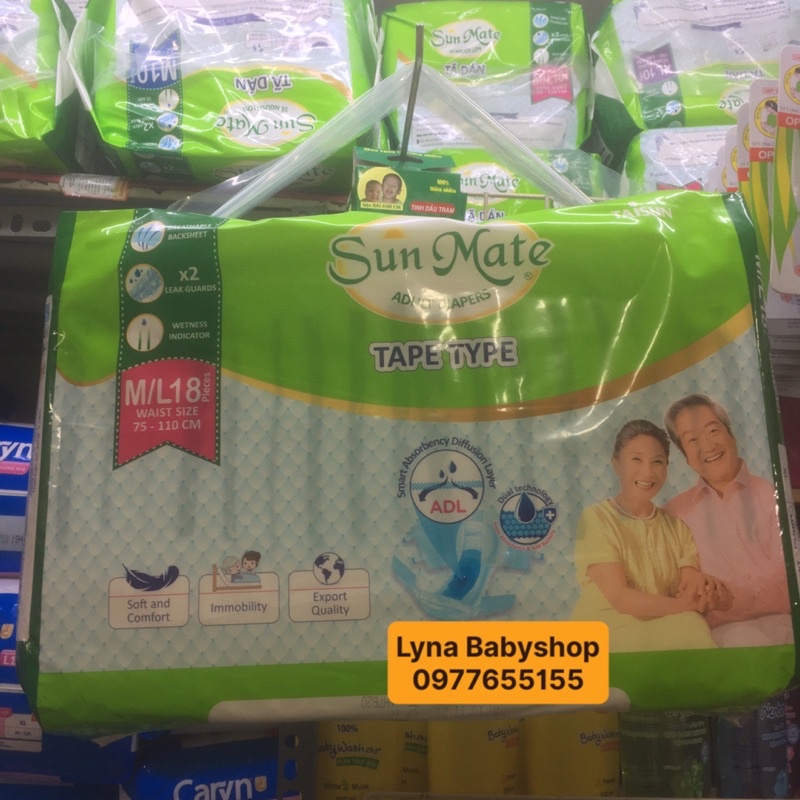 TÃ NGƯỜI GIÀ SUNMATE SIZE M/L 18 miếng