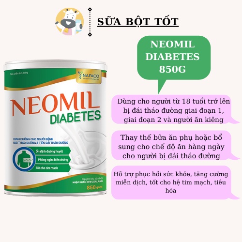 Milk - Sữa bột Neomil Diabetes 850g: Dinh dưỡng chuyên biệt cho người bệnh tiểu đường