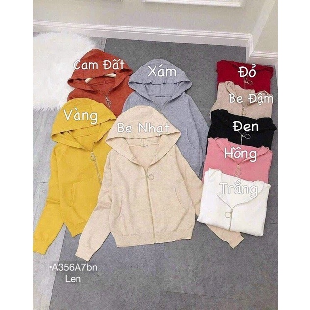 Áo Khoác Len Nữ Thu Đông Dài Tay Có Nón Khoá Kéo Sắt Len Dày Nhiều Màu