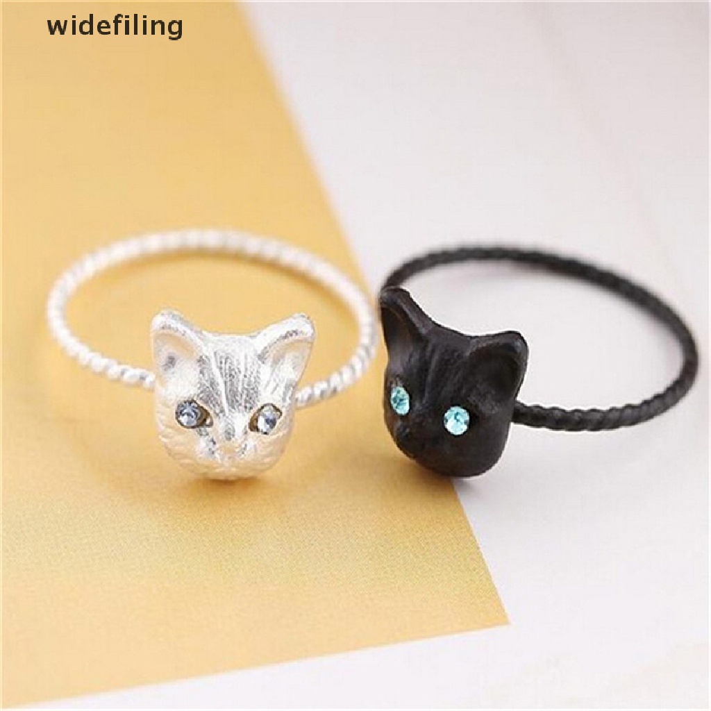 1 Nhẫn Mini Hình Mèo Đính Đá Đen / Vàng / Bạc Dành Cho Nữ