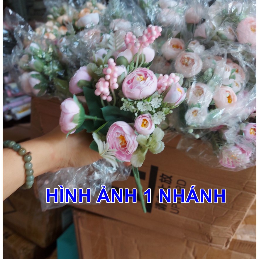 Nhánh hoa giả hoa trà mẫu mới kèm hạt xốp