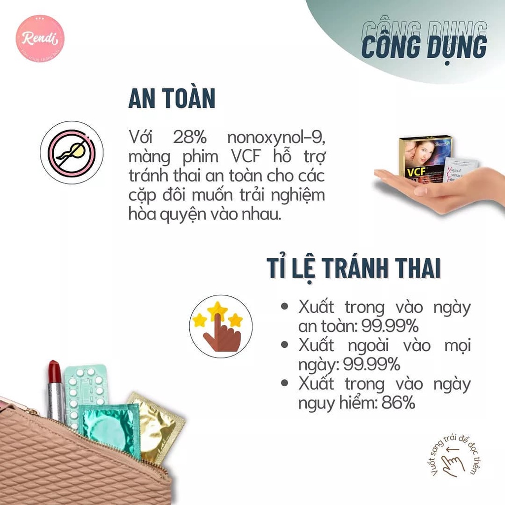 Màng phim tránh thai VCF (3 miếng) | Rendi Store