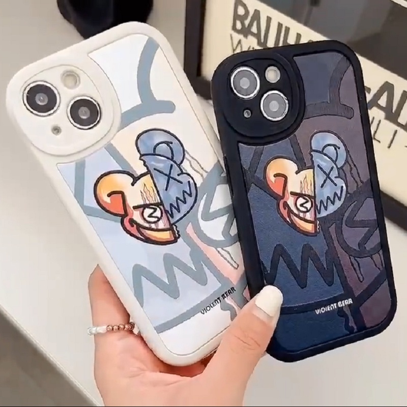 Casing For IPhone 13 12 11 Pro Max Xs X Xr Max 6 6s 7 8 Plus ProMax XsMax 6+ 6s+ 7+ 8+ ins Cool Little devil Violent Bear Fine Hole Lens Protection Lambskin Full Back Cover Shockproof Soft Phone Case KQ 23