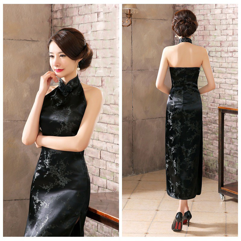 Chinese National Long Cheongsam Plum Sexy Costume Halter Dress Women Dress Qipao