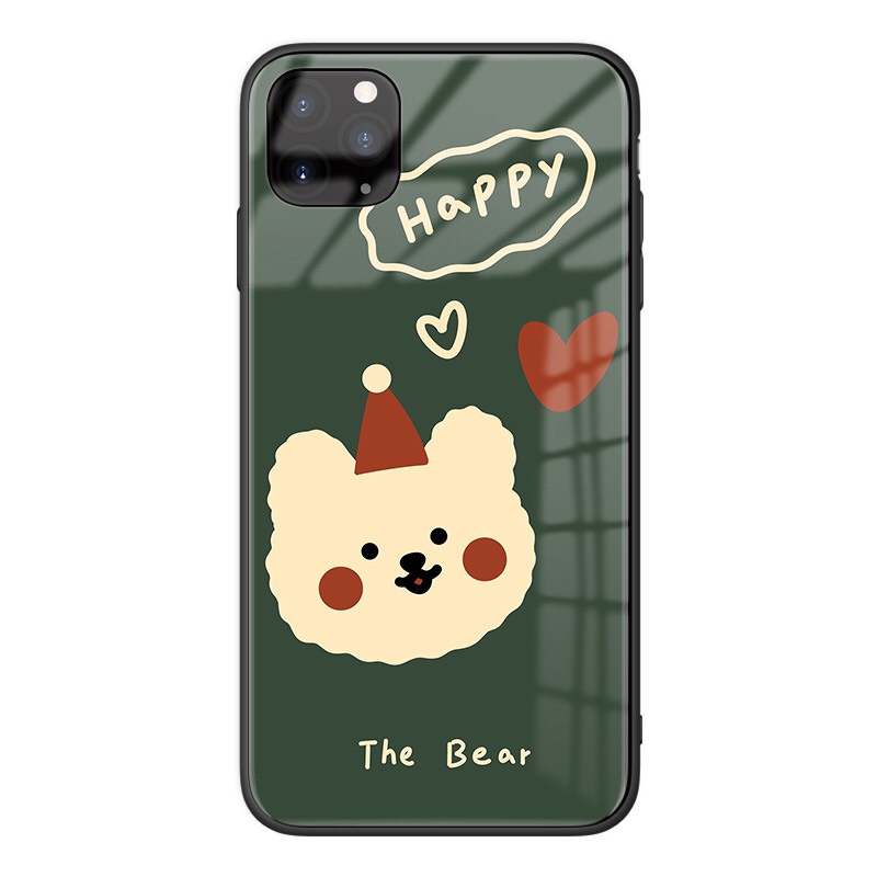 Ốp kính iphone gấu happy cho iphone 6 s plus 7 8 plus Xr X s max 11 11 pro max 12 mini 12 pro max Se2