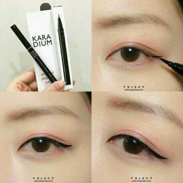 Bút dạ kẻ mắt nước Karadium Hàn Quốc chính hãng vỏ nâu và vỏ trắng.