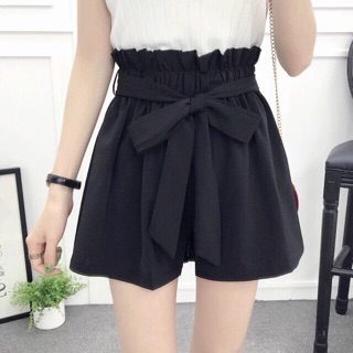 Quần đùi ống rộng cột nơ eo
