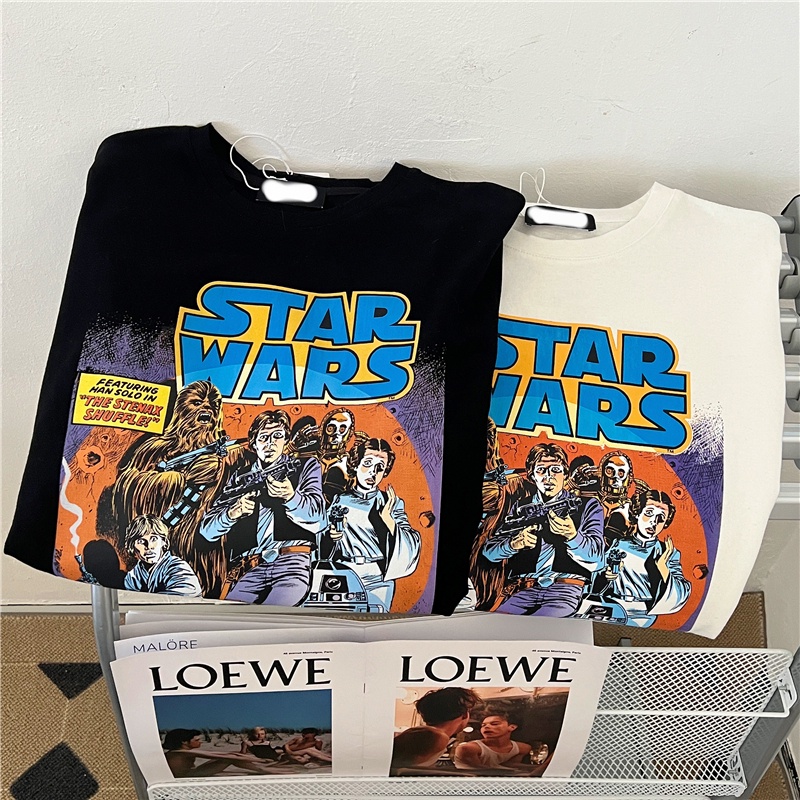 SUXI Áo Thun Ngắn Tay Dáng Rộng In Họa Tiết Retro Cá Tính Dễ Phối Đồ Cho Nữ