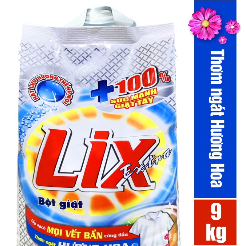 Bột Giặt LIX Extra Hương Hoa 9Kg EB010 - Tẩy Sạch Vết Bẩn Cực Mạnh