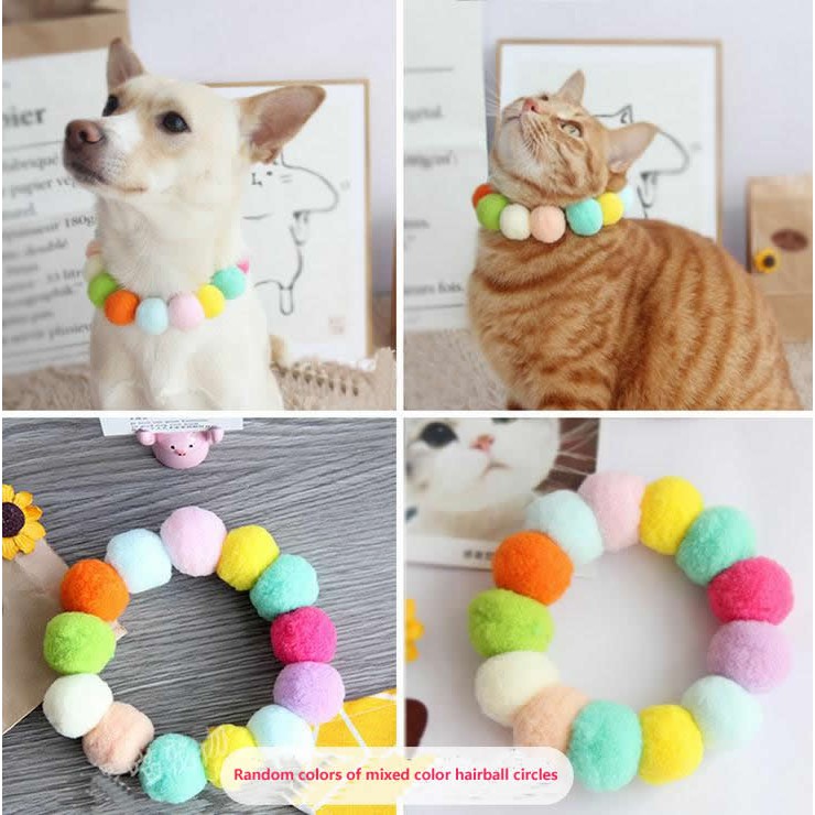 Vòng đeo cổ đính quả bông nhiều màu cho thú cưng