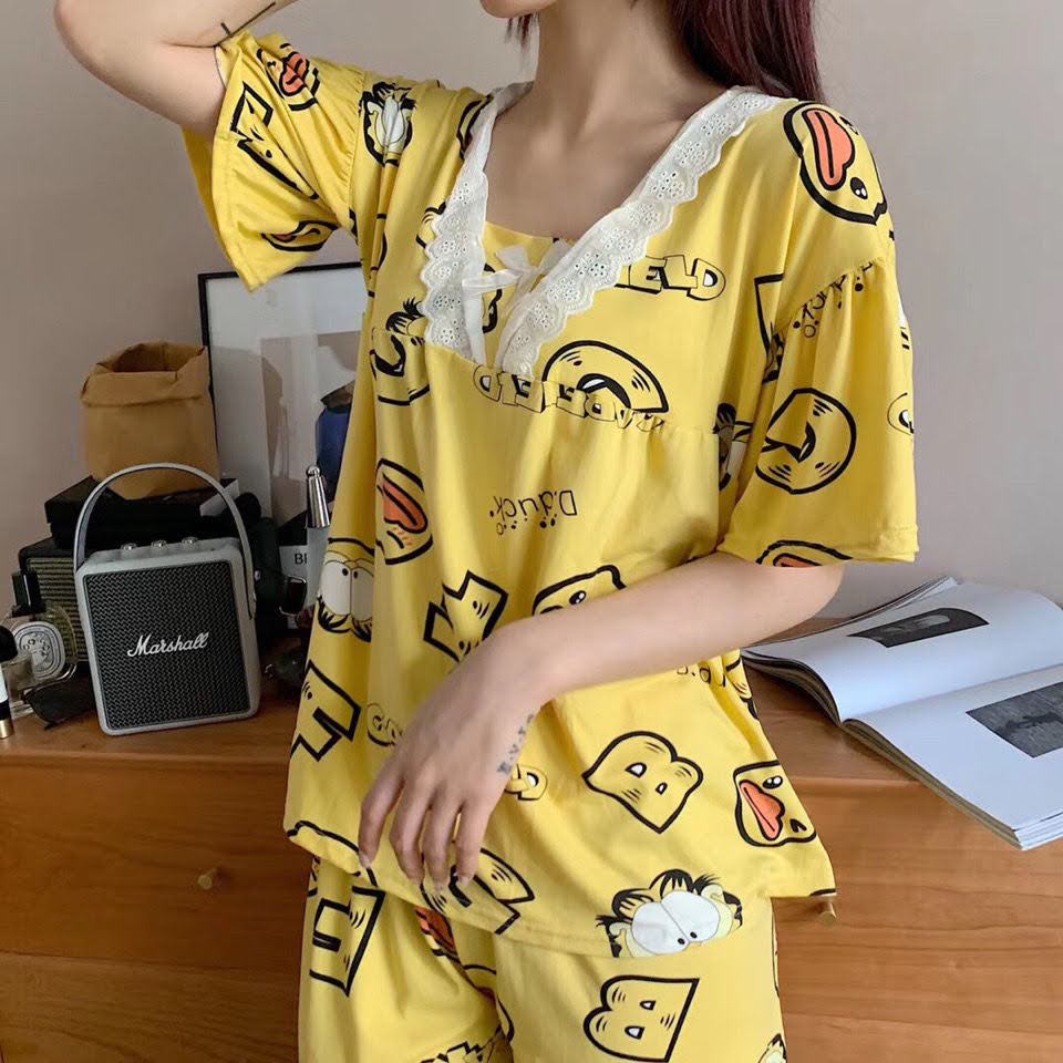 Đồ Bộ Nữ Pijama Mặc Nhà Thun Cotton Phối Nơ Cực Xinh H&N Fashion Shop