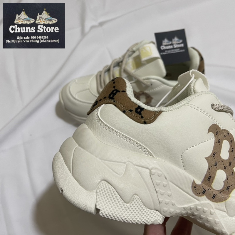 Giày MLB chữ B gót nâu 2022, giày ML B B nâu mono gót nỉ cao cấp