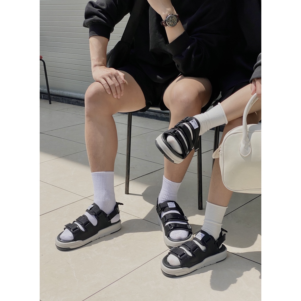 Giày sandal nam nữ học sinh thương hiệu Buenas 6879 Màu Đen đế bằng cao 3 phân