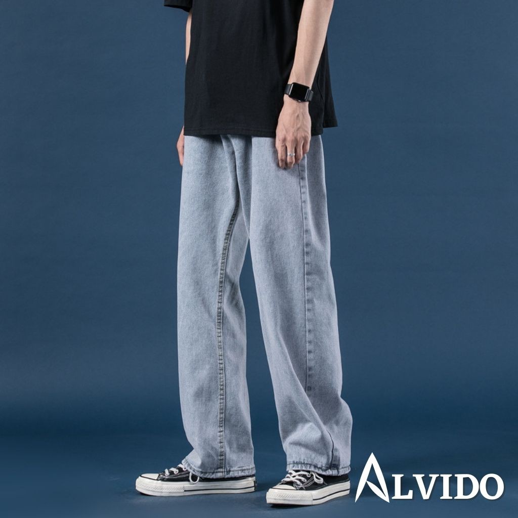 Quần JEAN BASIC SUÔNG Unisex ALVIDO đủ size Nam Nữ phong cách Hàn Quốc Ullzang thời trang đường phố mùa hè | BigBuy360 - bigbuy360.vn