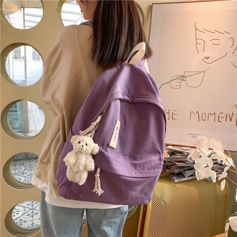 Mới Ba Lô Canvas Màu Trơn Phong Cách Retro Nhật Bản Cho Nam Và Nữ