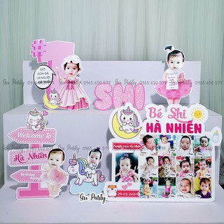 Set Chibi Trang Trí Thôi Nôi Sinh Nhật Bé Gái Chủ Đề Unicorn
