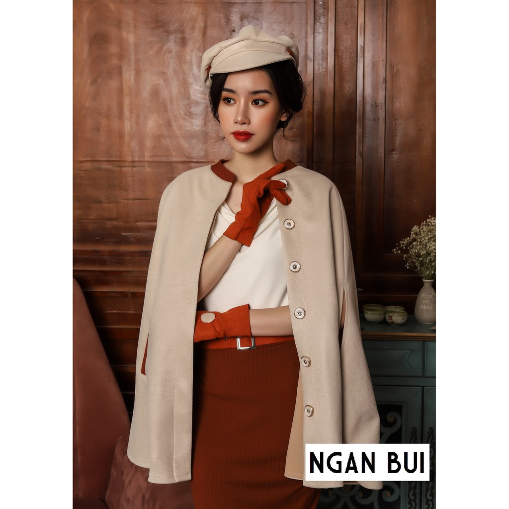 Set áo khoác choàng và chân váy vintage, thiết kế cao cấp, hai lớp. màu be và nâu | BigBuy360 - bigbuy360.vn