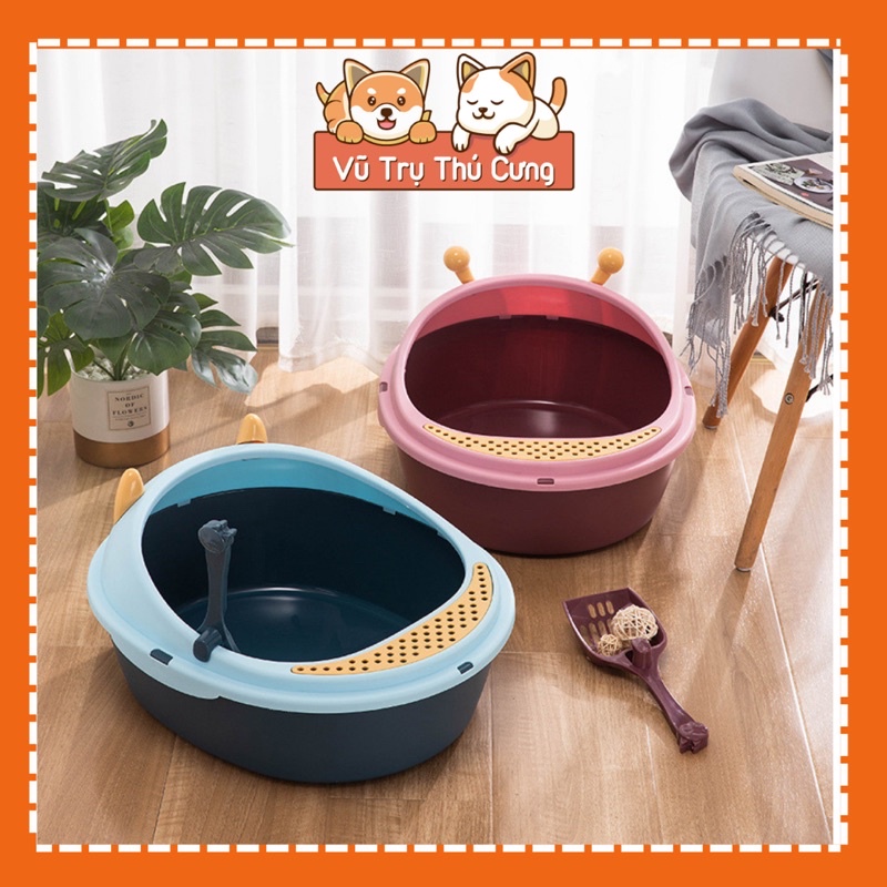 Khay đựng cát vệ sinh cho mèo, nhà vệ sinh cho mèo nhỏ size 34x41cm, mẫu tai mèo