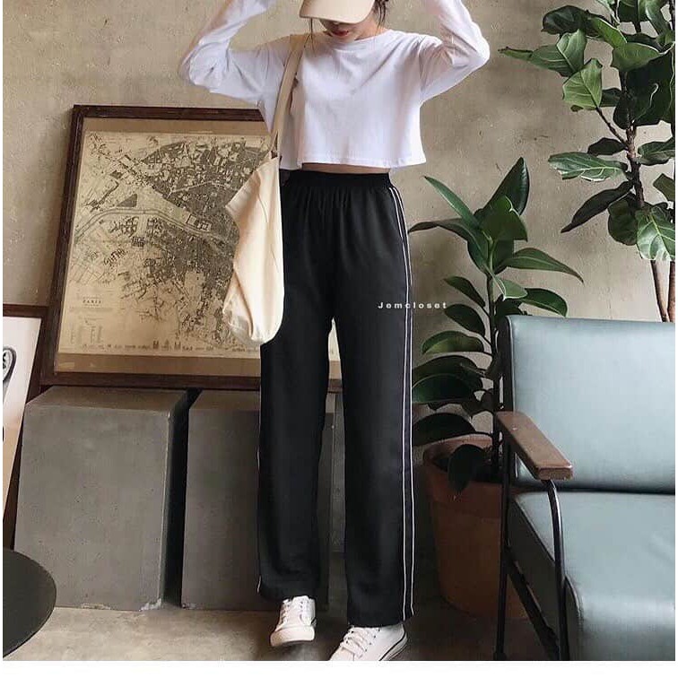 Set quần ống suông kèm áo croptop tay dài cực thời thượng