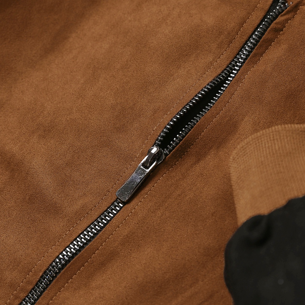 Áo Khoác Nam Bomber Da Lộn Phối Màu Nâu Đen CEFFYLO Phong Cách Trẻ Trung, Phóng Khoáng, Mạnh Mẽ