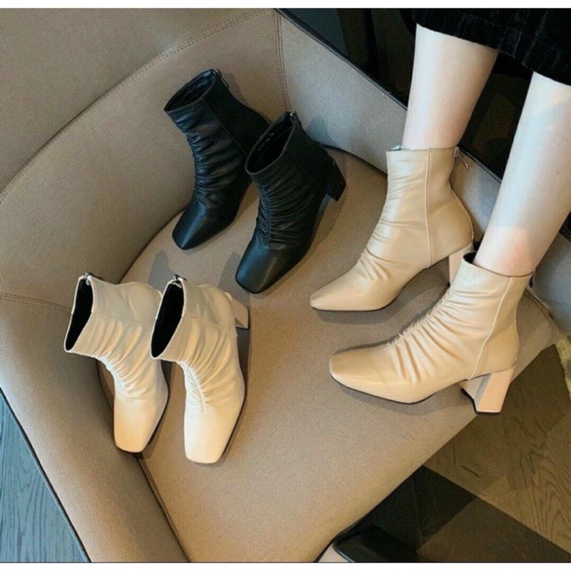 Bốt da lì nữ cao 7cm Boot cao gót đế trụ nữ Hàn Quốc Junnie Closet | BigBuy360 - bigbuy360.vn