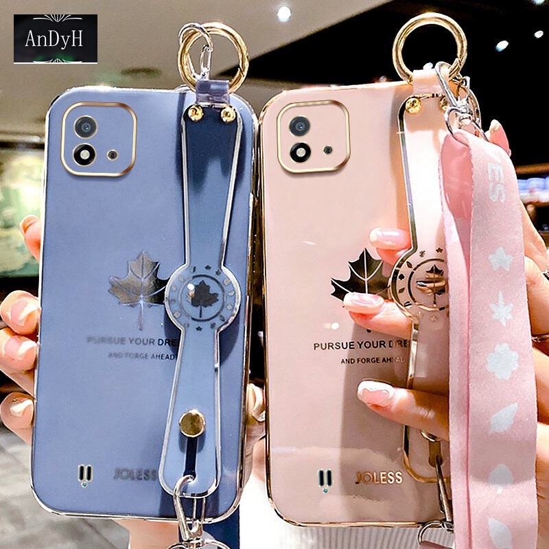 Ốp Điện Thoại Hình Lá Phong Có Dây Đeo Cho OPPO Realme C20 C11 2021