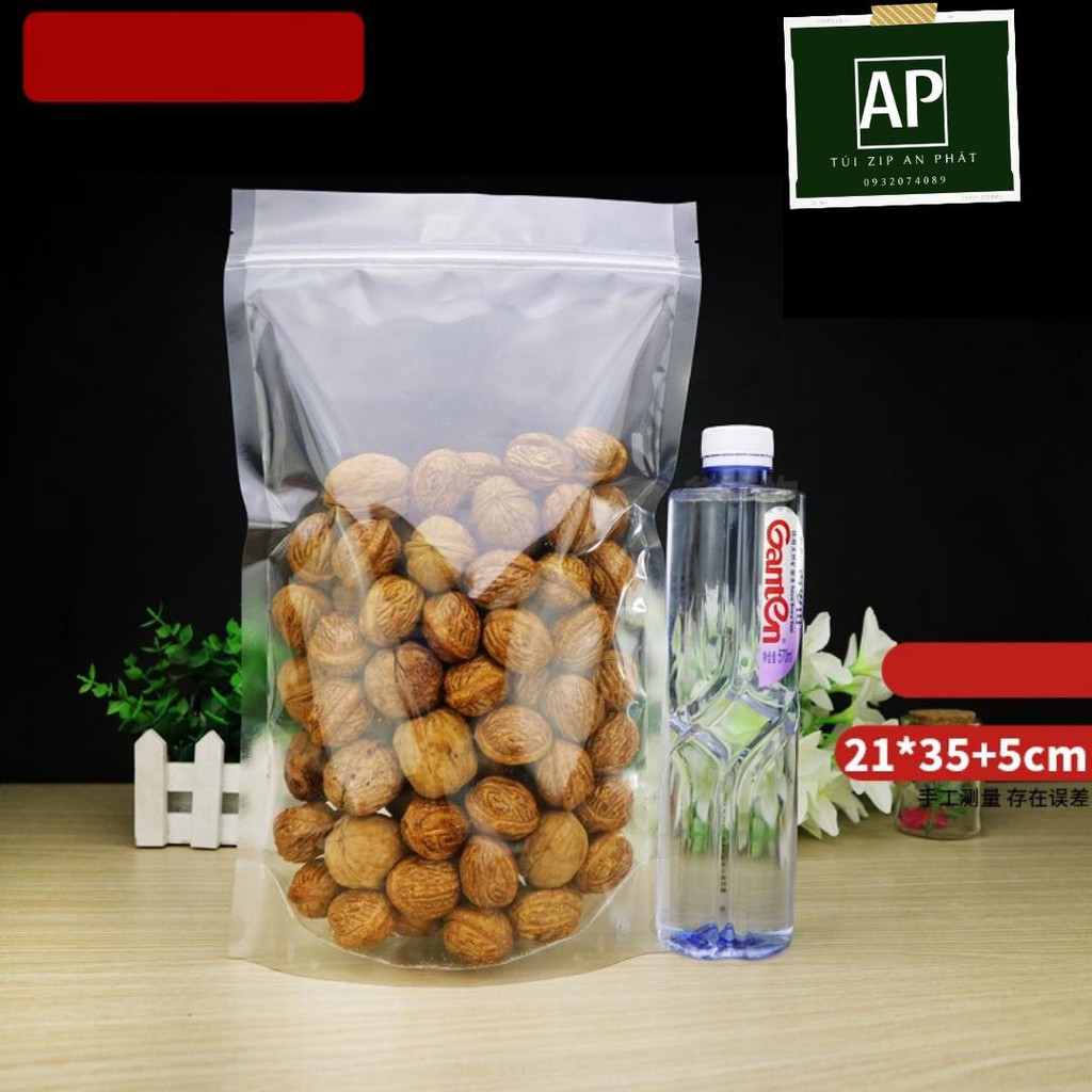 1kg túi zipper size 15x22cm 2 mặt trong, túi zipper trong đáy đứng hình oval chống thầm nước đựng thực phẩm loại 1