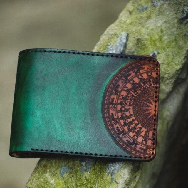 Ví nam da bò RAM Leather Trống Đồng Việt Nam Xanh Ngọc (Trống Vàng) Da Bò Italia Vegtan Handmade