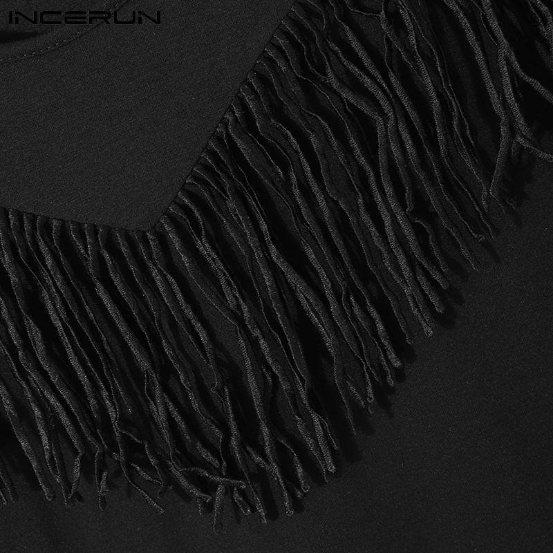 Áo thun INCERUN không tay cổ tròn gắn tua rua sành điệu cho nam