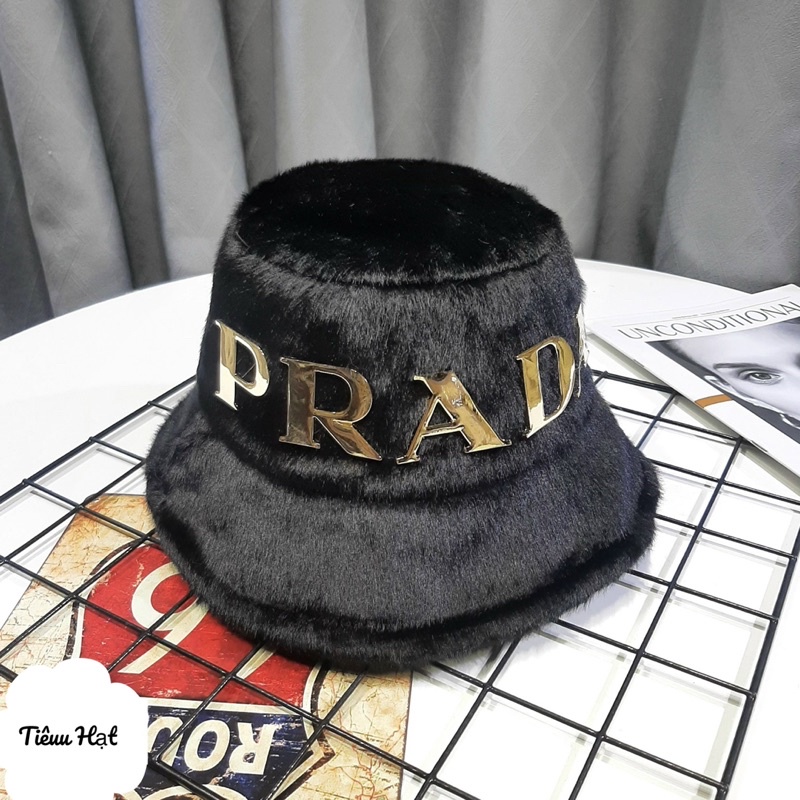Mũ bucket lông Prada