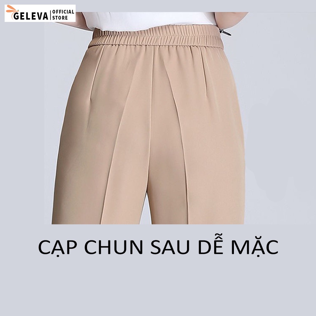 Quần tây baggy nữ đi học đi làm công sở ống đứng dáng dài cạp chun, Quần vải nữ tuyết mưa màu đen trắng be Geleva GE908 | BigBuy360 - bigbuy360.vn