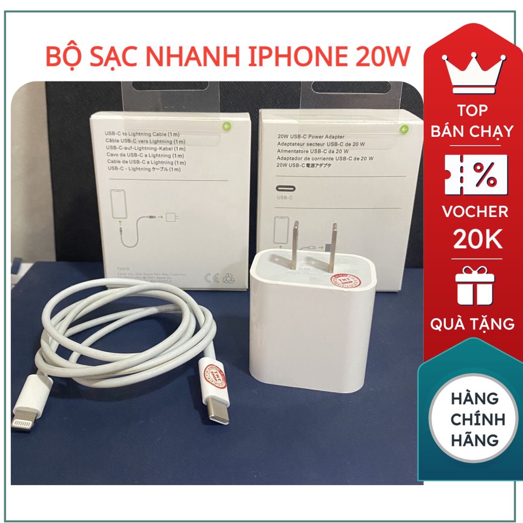 Bộ sạc nhanh iphone 20w IP 13/12/11/ 11 Pro Max/ X/ XS Max/ 8/ 8 Plus Cam Kết Chất Lượng BH 12T