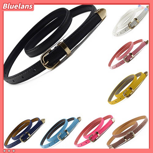 Women All Match Fashion Skinny Waist Belt Faux Leather Buckle Narrow Waistband